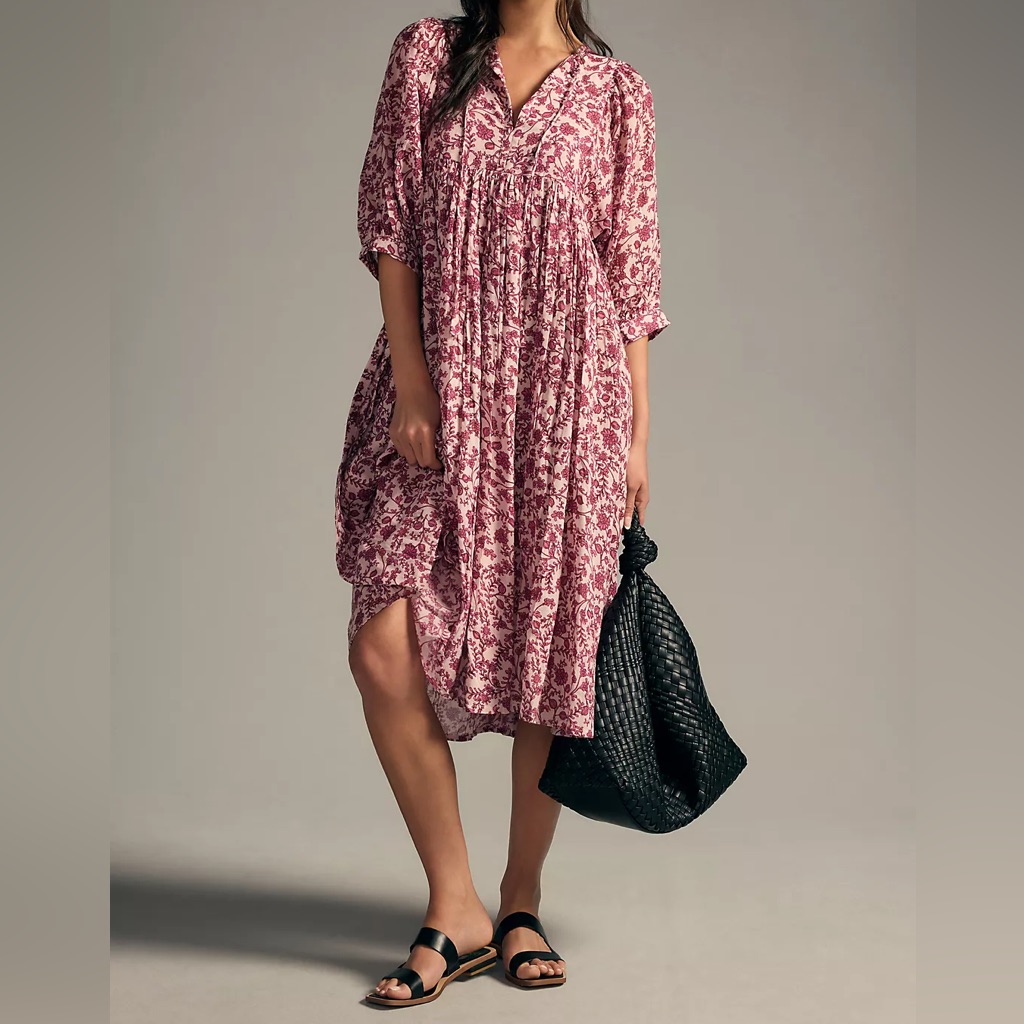 Euc Sundry Blouson-Sleeve Midi Dress - Size 1 (Small)
